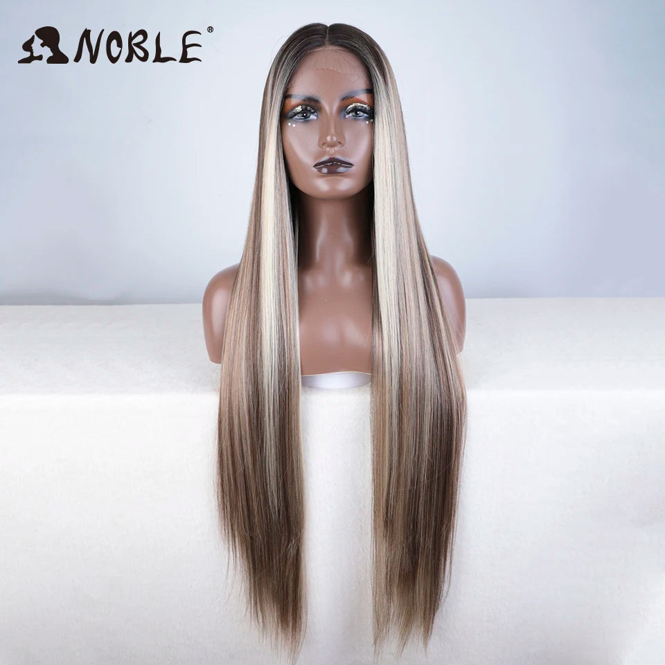 Noble Synthetic Lace Front Wig Cosplay 38 Inch 13X4X1 Straight Lace Front Wigs For Women Blonde Wigs High Density Lace Wig
