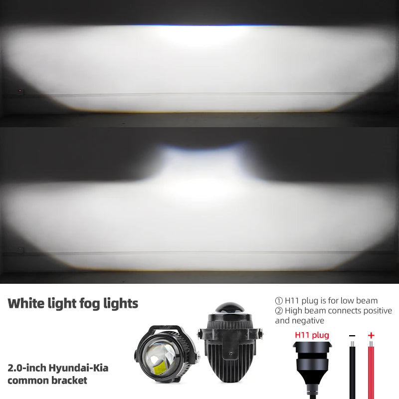 2.0 Bi Led Projector Lens Auto LED Fog Lights 3000K 4300K 6000K High and Low Beam for Toyota Nissan Tricolor Lens Fog Lamp