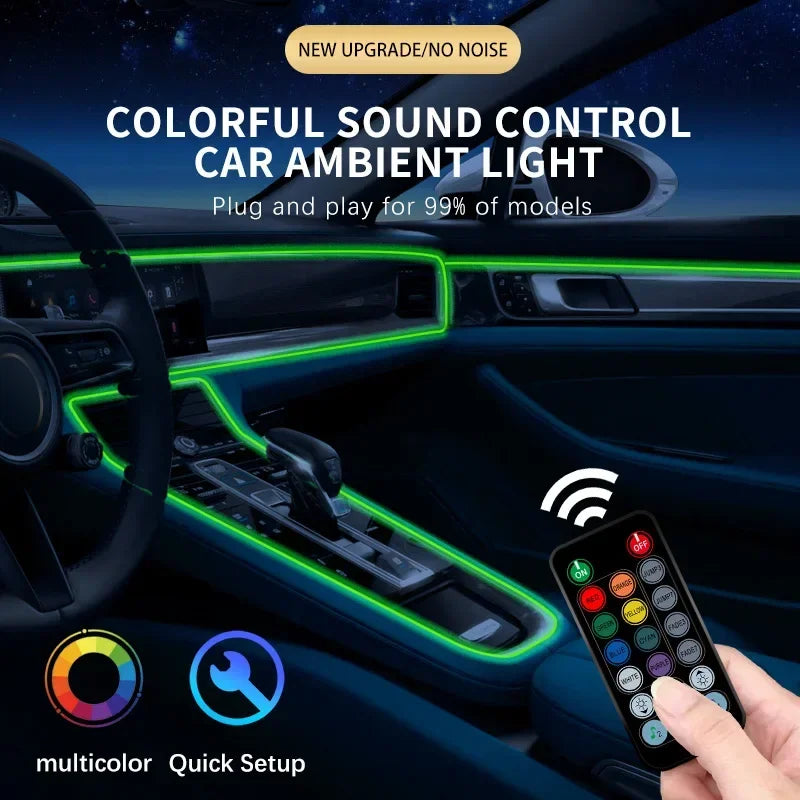 RGB Fiber Optic Car Ambient Light Strip with Music Sync (2-5m)