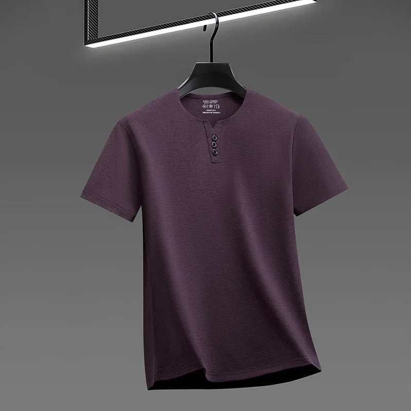 Men's Soft Henley Tee - Three-Button Detail, Short Sleeve Casual