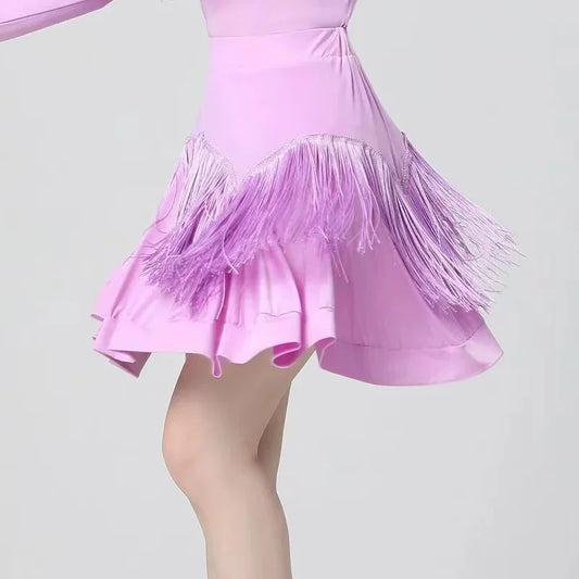 Women's purple pleated tassel Latin dance dress