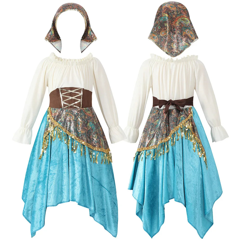 Girls blue flamenco dance costume dress