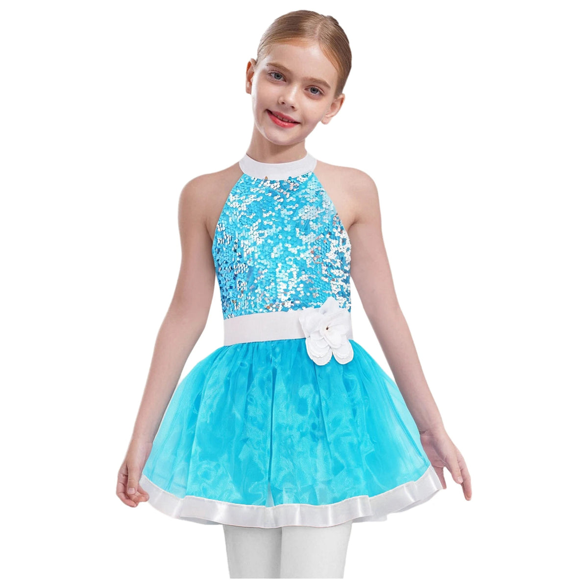 Girls cold-shoulder sequin tiered jazz dress