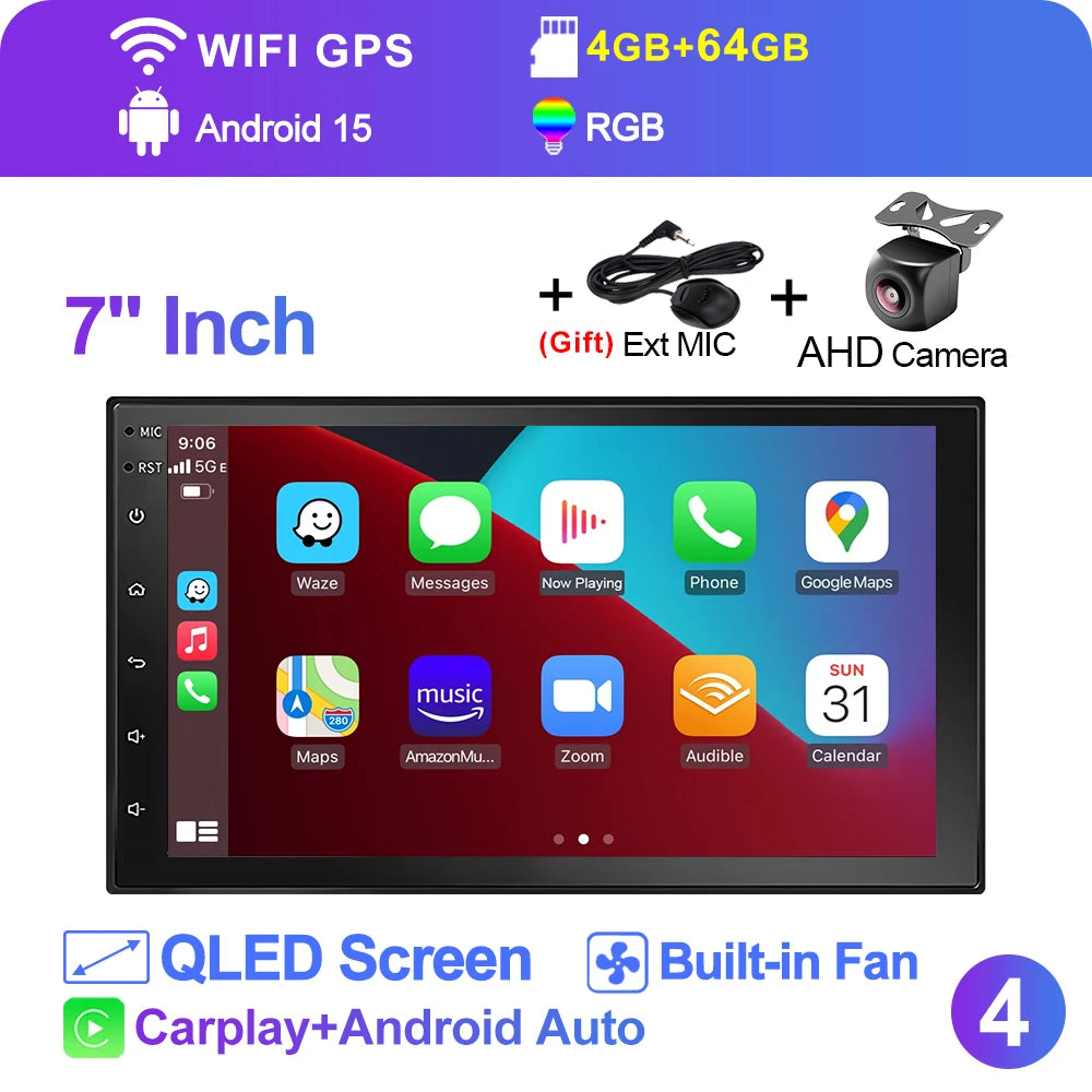 LEHX  7/9/10'' 4GB-64GB 2Din Android 15 Carplay Auto Car Radio Multimedia Stereo For toyota Hyundai Kia Volkswagen Jeep Fiat