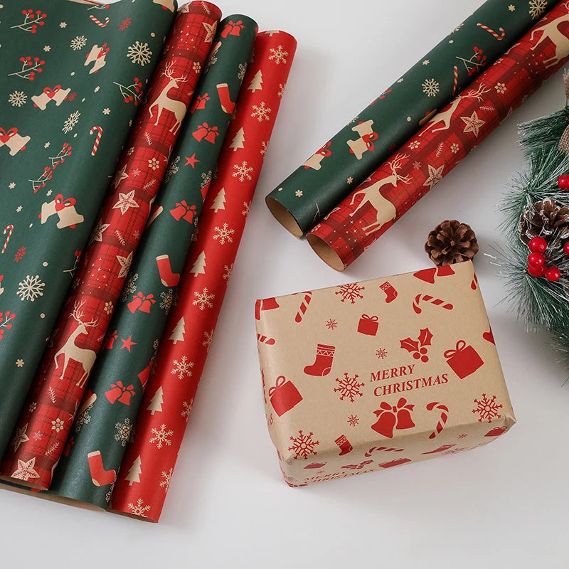 Christmas Gift Wrapping Paper Kraft Glossy Options DIY Holiday Party Packaging Festive Present Wrapping for Xmas Gifts