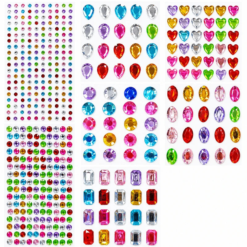 Gem Stickers,Self-Adhesive Face Jewelry Sticker, Acrylic Gems DIY Crafts, Sparkle Heart-Shaped Rhinestone Party Holiday Supplies