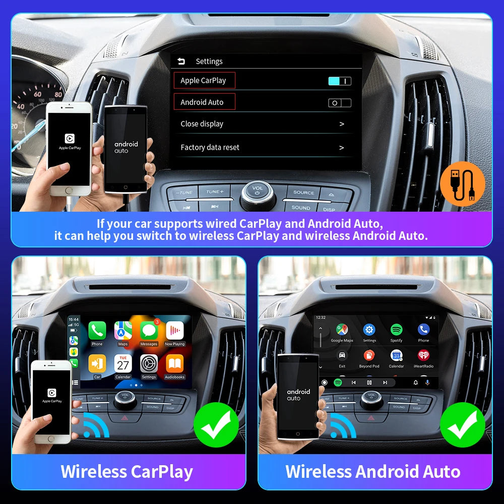 2-in-1 Wireless CarPlay & Android Auto Box Adapter