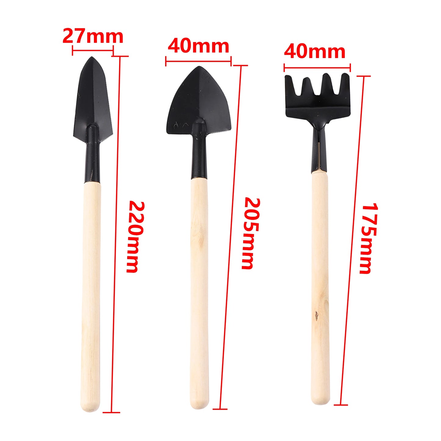 3-Piece Mini Garden Tool Set – Shovel, Rake & Spade for Potted Plants, Weeding & Fertilizing