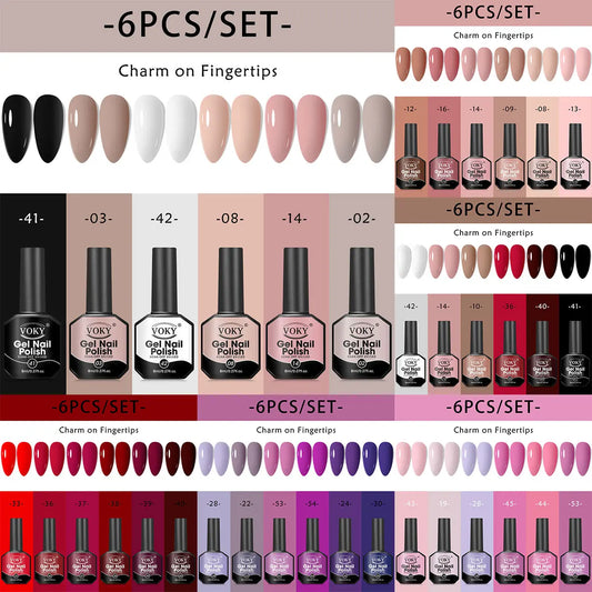 6 Piece Classic Color Gel Nail Polish Set 8ml - Smooth Shiny Finish