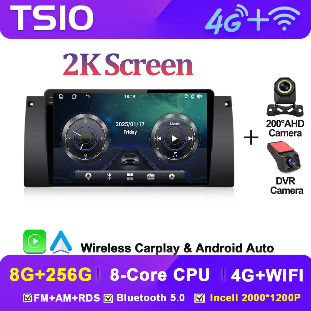 Android Car Stereo for BMW 5 Series E39 & X5 E53 (1995–2003) — Wireless CarPlay, Android Auto, 5G WiFi