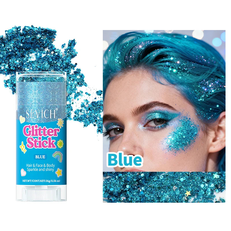 Glitter Makeup Stick for Hair Face Body Shimmer Gel Cosmetic for Women Festival Party Independence Day Hair Decoration