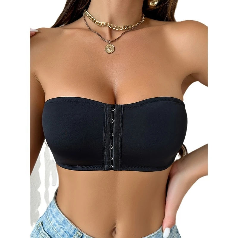 Women's Strapless Push-Up Bra – Backless Invisible Front-Button Belly Band Underwear | Wire-Free