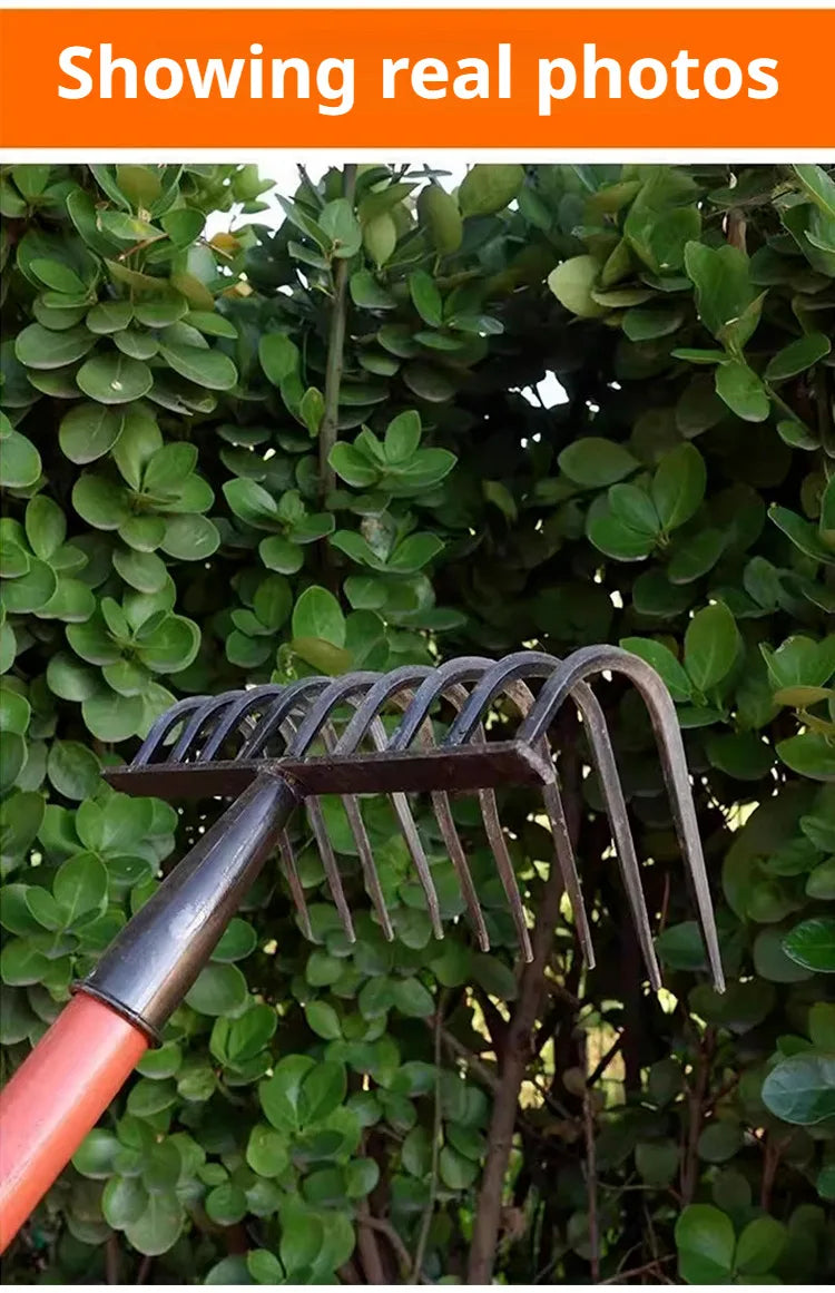 Multifunctiona steel rake Manganese Steel Durable Laborsaving Agricultural Nine-tooth Nail Rake for raking grass, loosening soil