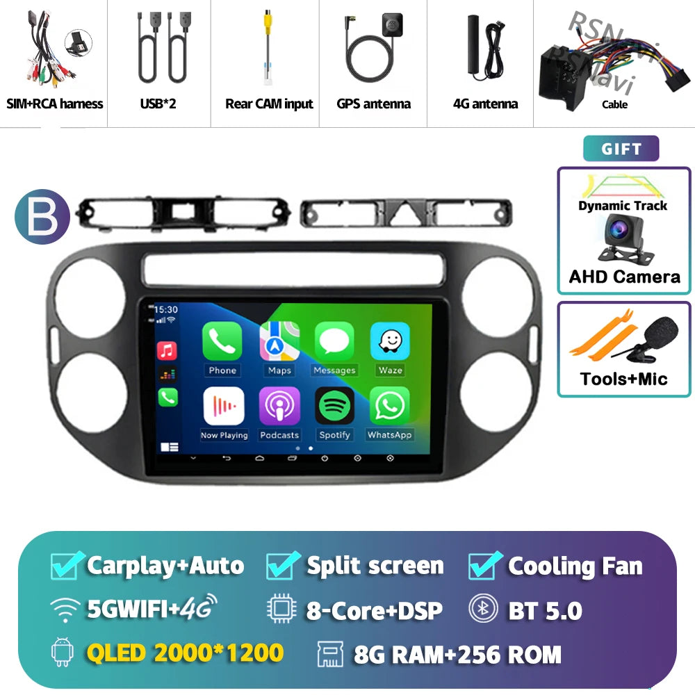 Car Stereo with Apple CarPlay & Android Auto, Compatible with VW Tiguan 1 NF (2006-2016)