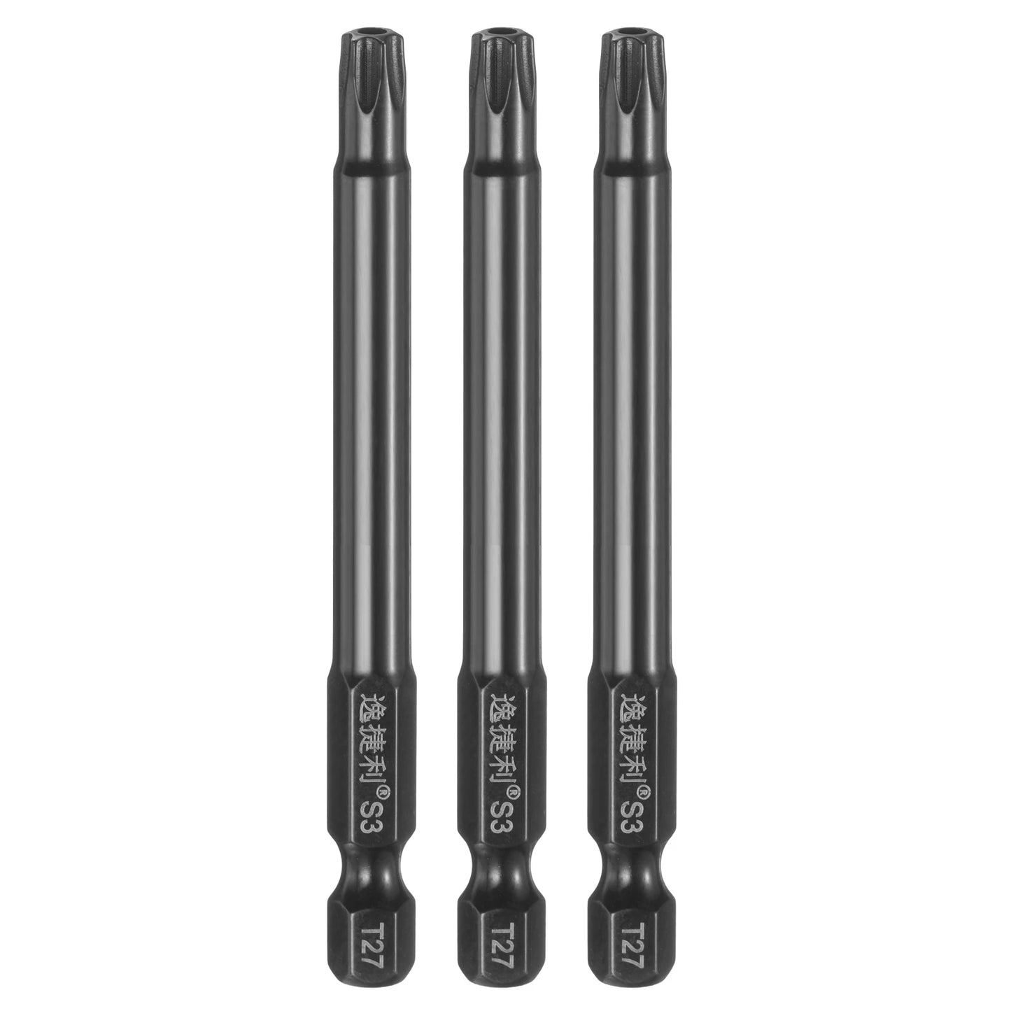 3pcs T6 T7 T8 T9 T10 T15 T20 T25 T27 T30 T40 Torx Screwdriver Bit 1/4" Hex Shank 75mm/100mm Magnetic Tamper Proof Star Hex Bits