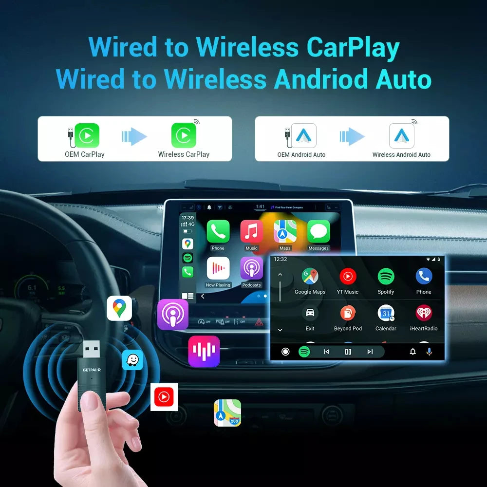 Wireless CarPlay & Android Auto Adapter, Compatible with Mercedes-Benz, Chevrolet, Ford & Honda