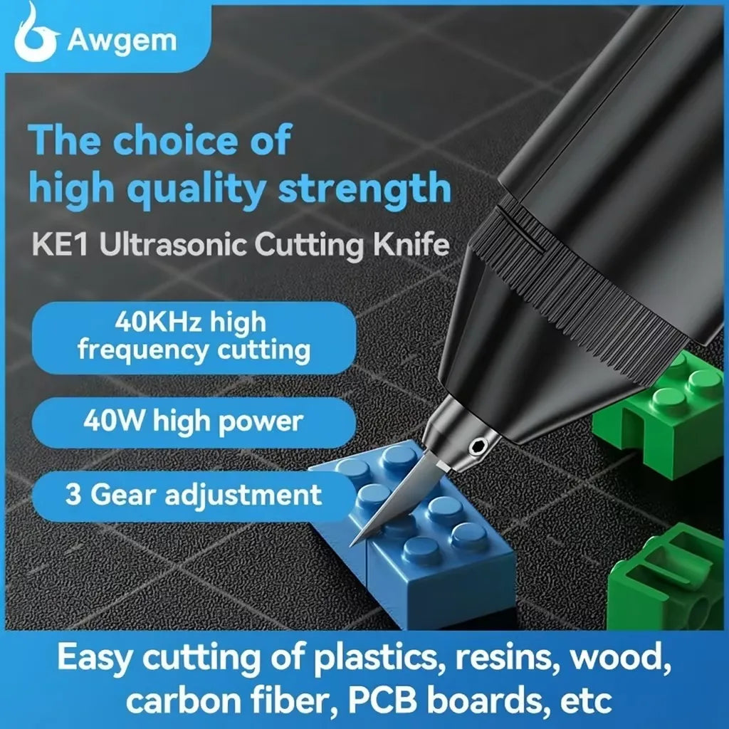 Awgem 40KHz Handheld Ultrasonic Cutter – Electric Carving Tool for Plastic, Resin, 3D Printing & Textile