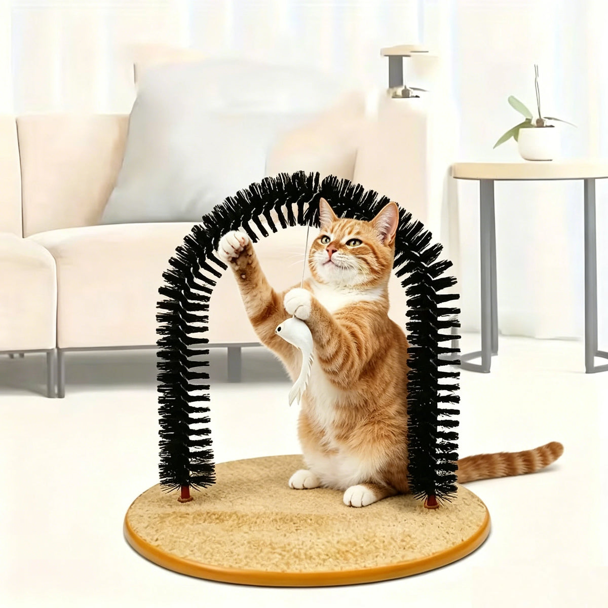 Cat Toy Arch Self Groome Pamper Feline with A Massage Grooming Rubbing Brush with Scratching Pad Toy for Cats Interactive Toys