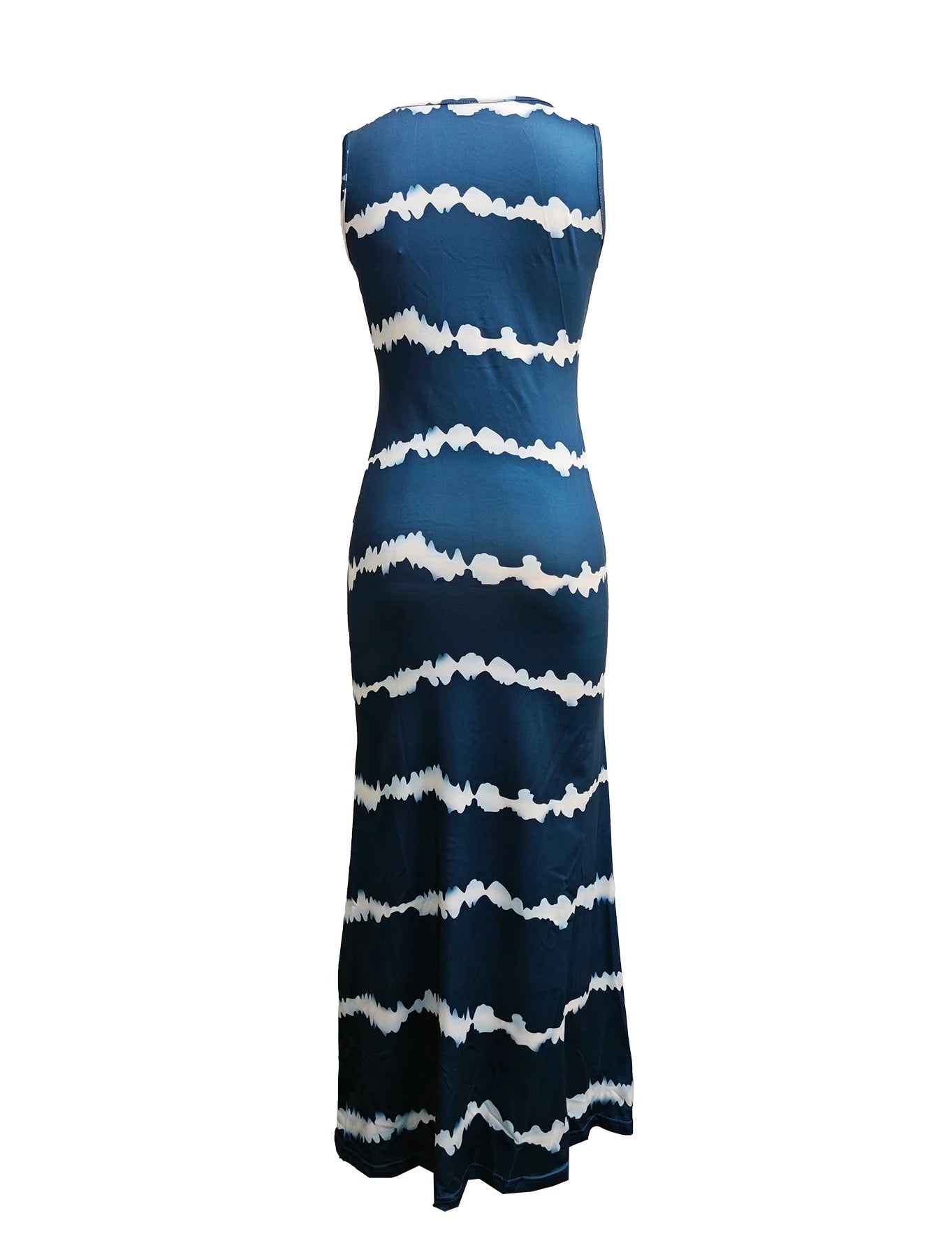 Women's Navy Blue Tie-Dye Halter Maxi Dress with Sleeveless Loose Fit - Boho Chic Summer Vacation Beach Evening Gown for Casual