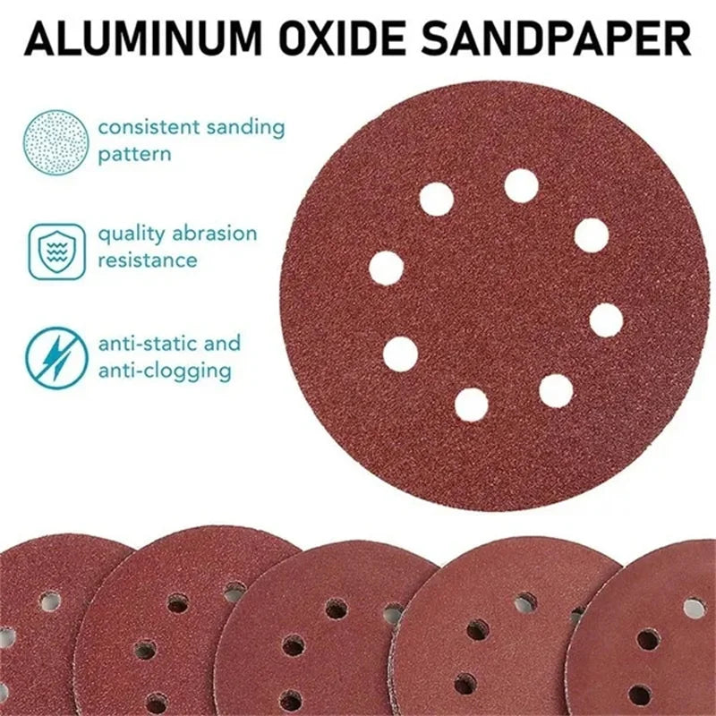 8Hole 125mm Sandpaper Woodworking Metal Grinding Disc Abrasive Polishing Tool 40/1000/2026 Grit Sanding Discs Dremel Accessories