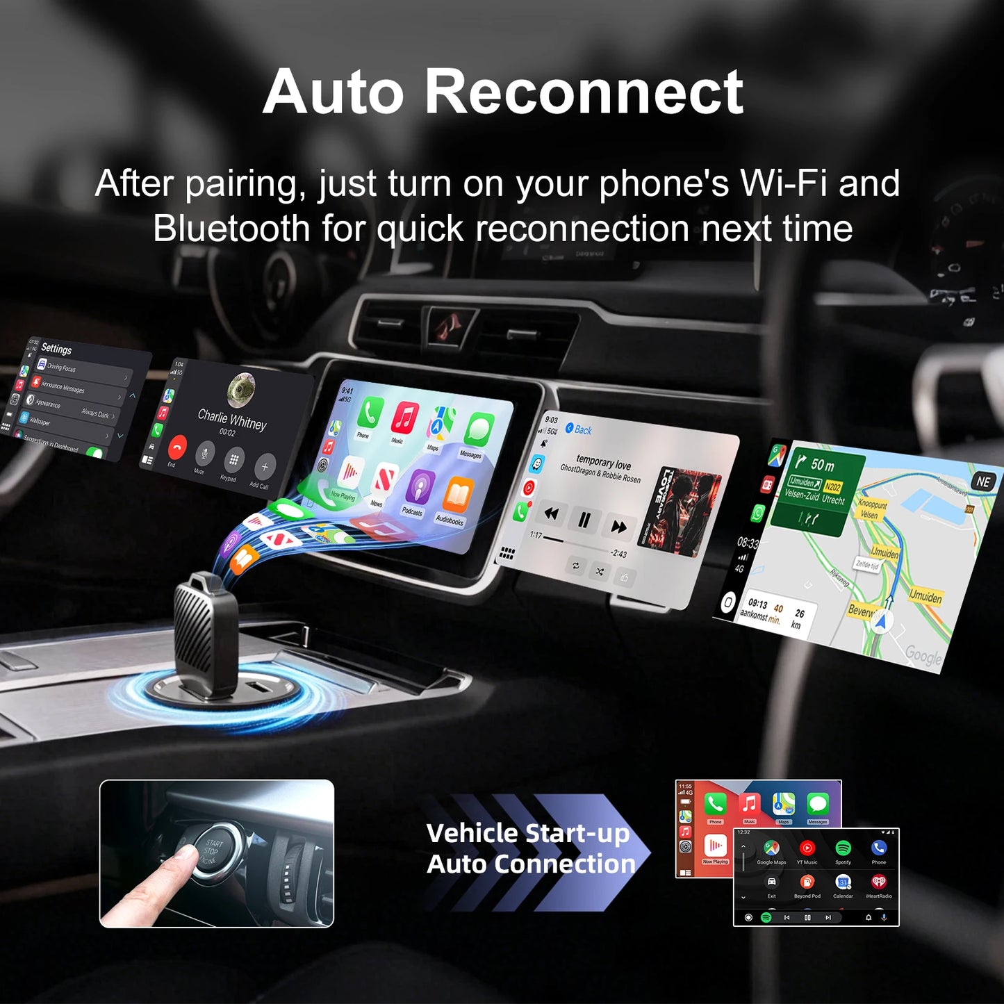 Ezonetronics 2-in-1 Wireless CarPlay & Android Auto Adapter — for Factory Wired-CarPlay Cars
