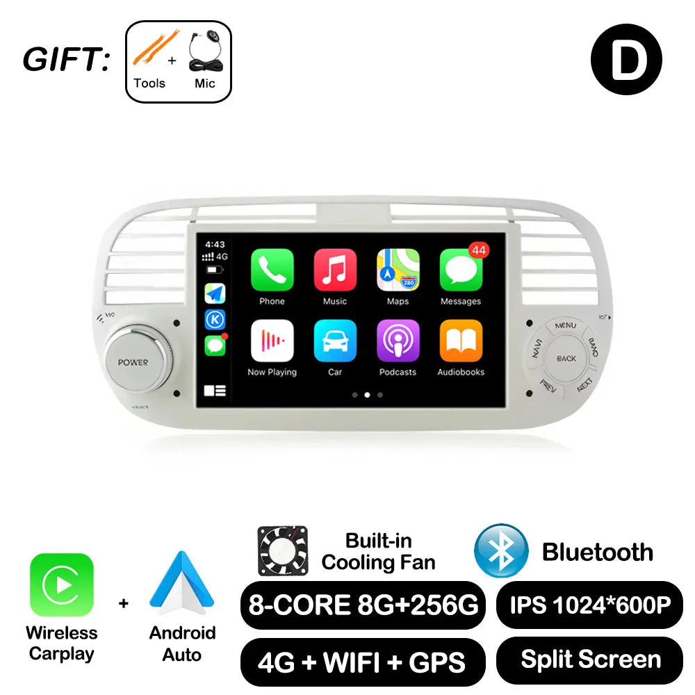7" Car Stereo with Apple CarPlay & Android Auto, Compatible with Fiat 500 (2007-2015)
