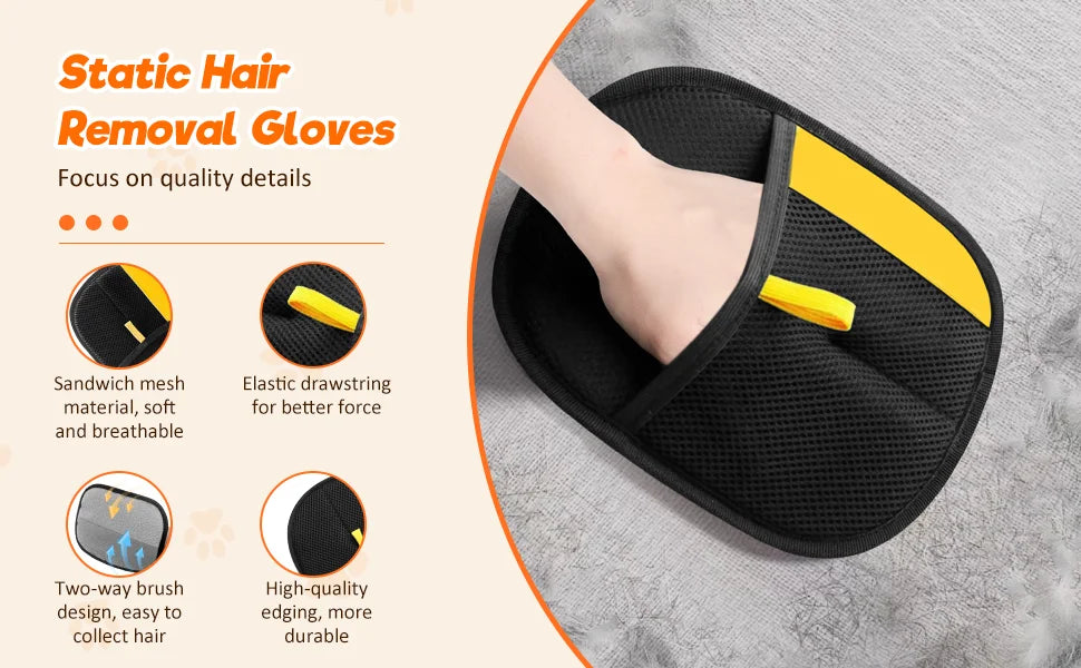 Pet Hair Removal Tool Reusable Static Removal Gloves Deshedding Brush Glove for Dog Cat Double-Sided Fur Hair Cleaning Glove Cat