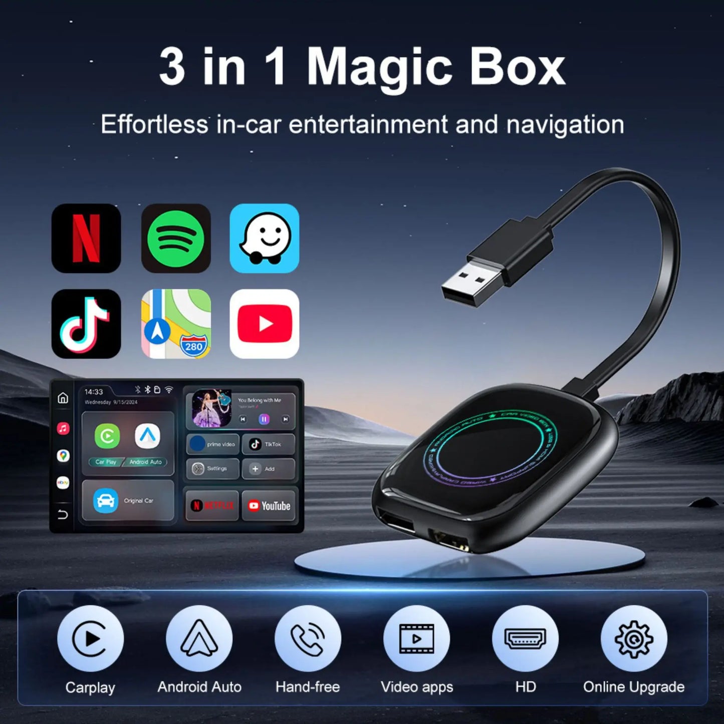 2 in 1 Wired to Wireless Carplay Android Auto Mini Box Dongle Wireless Carplay Adapter For Apple iPhone Android Phone Car play