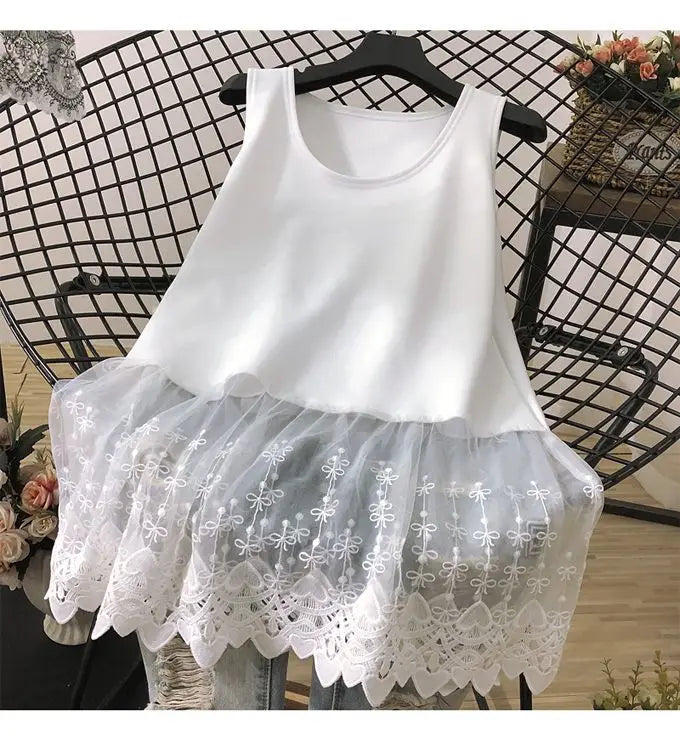 Solid Tanks Women Bow Pattern Hollow Out Lace Patchwork O-neck Simple All-match Summer Korean Style Loose Fashion Leisure Thin