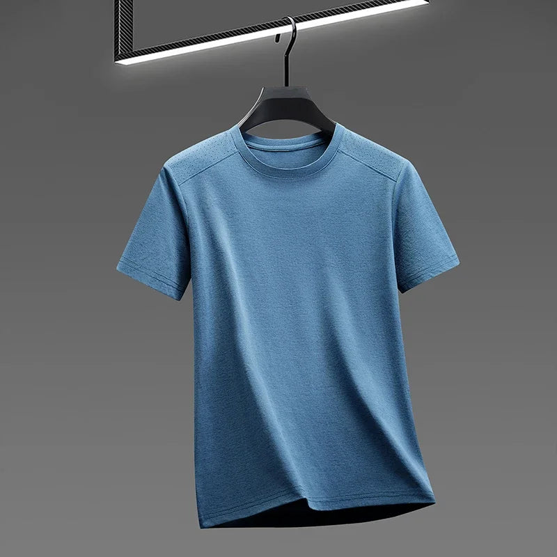 Men's Melange Crew-Neck Tee - Perforated Mesh, Breathable Slim Fit