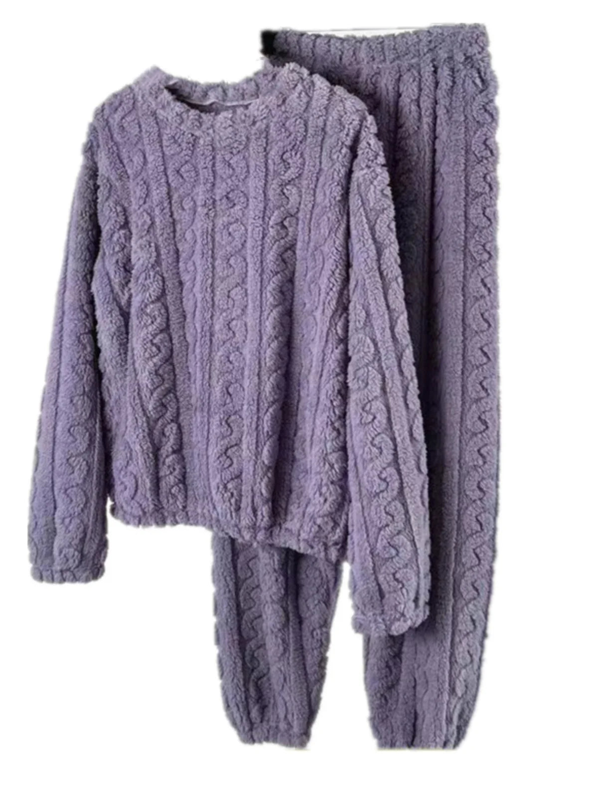 Women's Thick Coral Fleece PJs - Round Neck Winter Sleepwear, Plus Size - photo 5