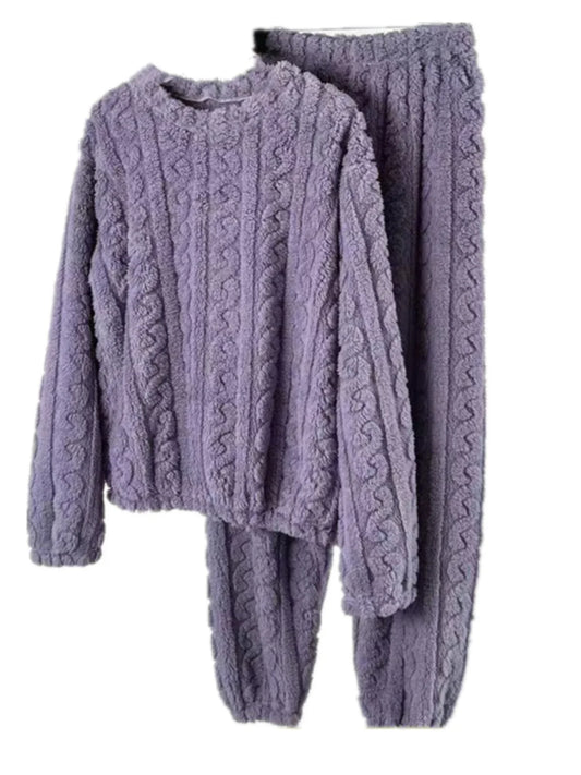 Women's Thick Coral Fleece PJs - Round Neck Winter Sleepwear, Plus Size - photo 5