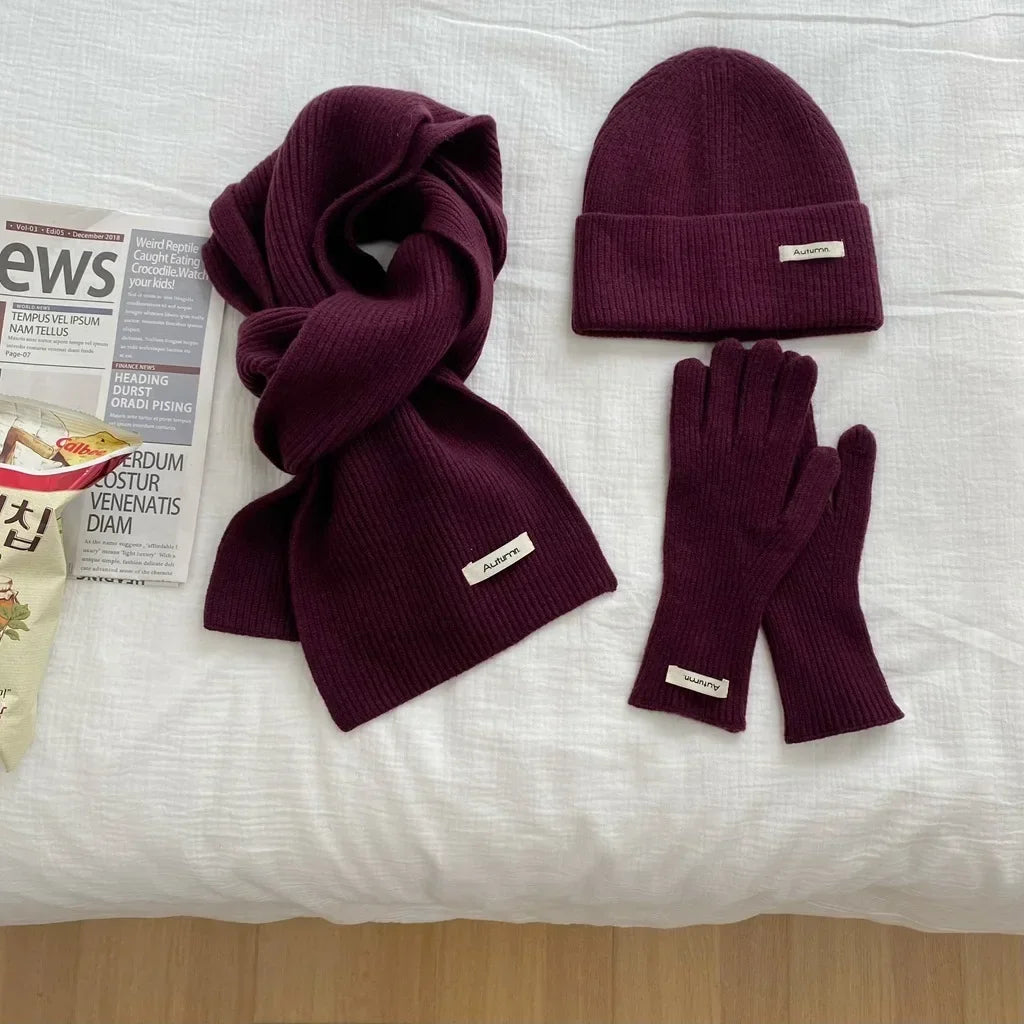 Women's Knit Hat, Scarf & Gloves - Solid Color 3 Piece Winter Set - photo 10