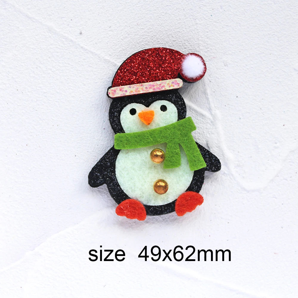 10pcs Glitter Padded Applique Reindeer with Red Nose  for DIY Christmas Hair Clips Bow Accessories Felts Supply Party Decor