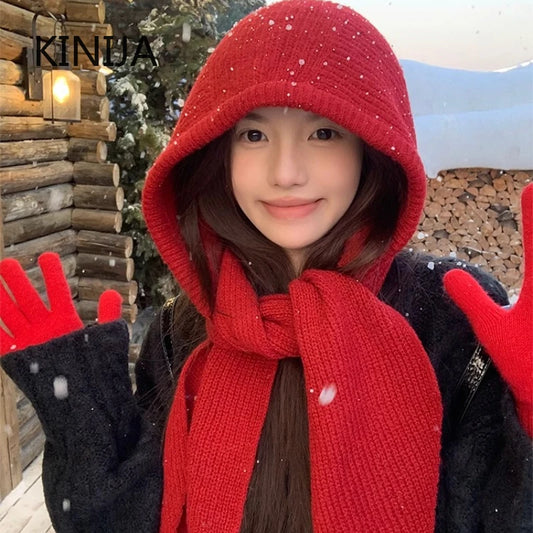 Women's Knit Balaclava Bonnet - Beanie & Scarf in One