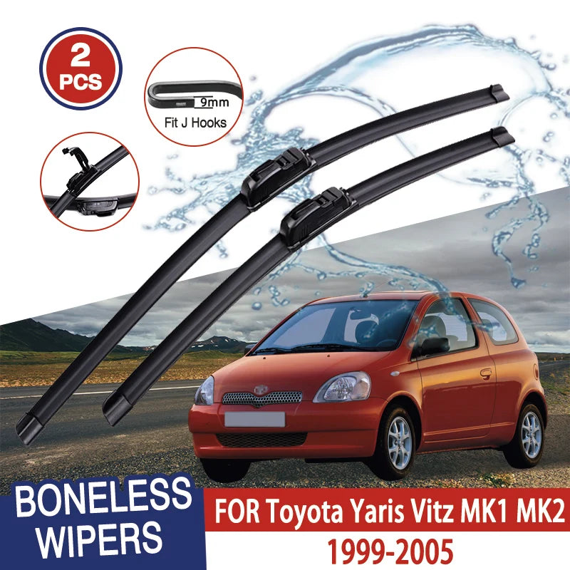 For Toyota Yaris Vitz MK1 MK2  1999-2005 Car Windshield Wiper U-type Soft Rubber Frameless Bracketless Car Wipers 21"+14"