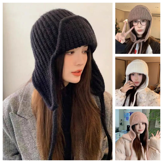 Women's winter knitted earflap beanie