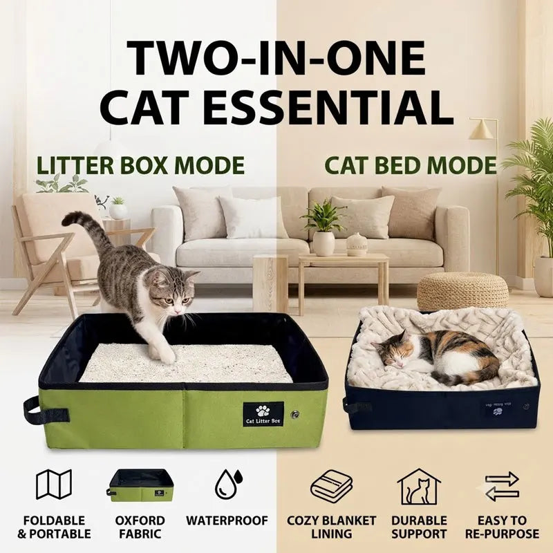 Foldable Cat Litter Box Waterproof Reusable Litter Tray Portable Travel Kitty Toilet Pet Toilet Indoor Home RoadTrip Camping Use