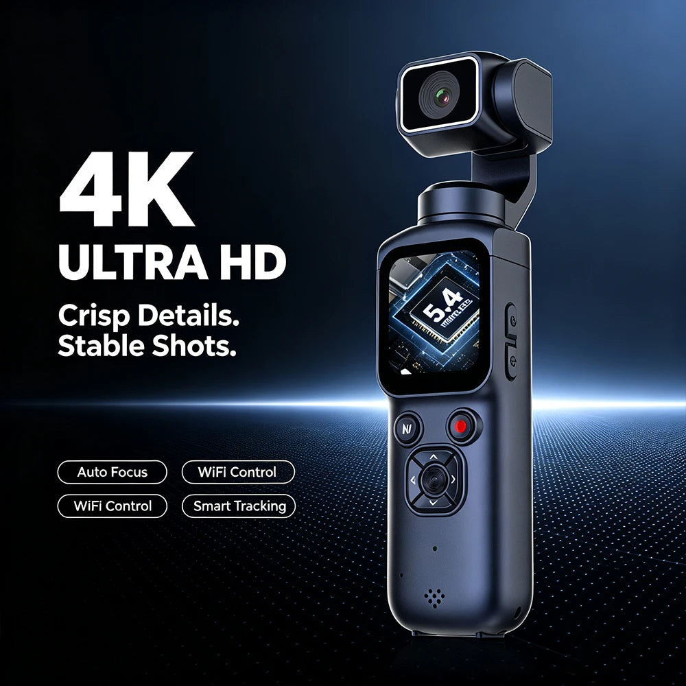 4K Handheld Gimbal Camera — 75MP AI Tracking Touchscreen Vlog Cam