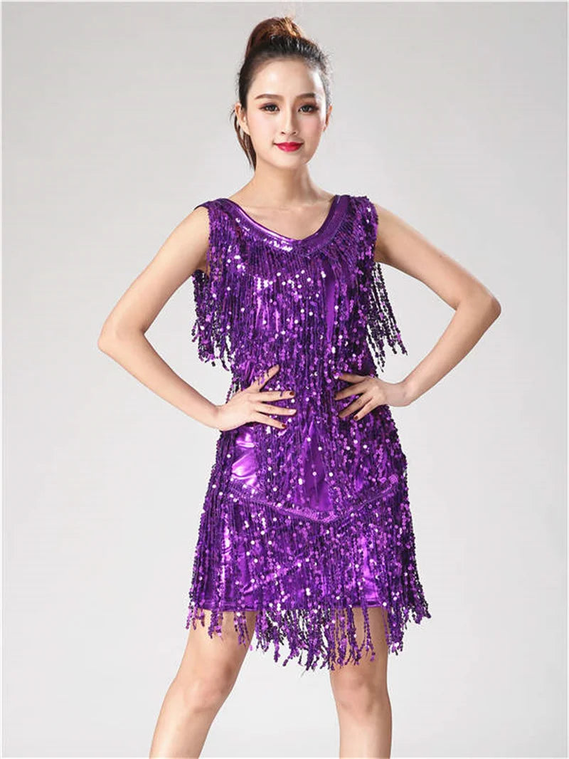 Women's sequin tassel Latin dance dress