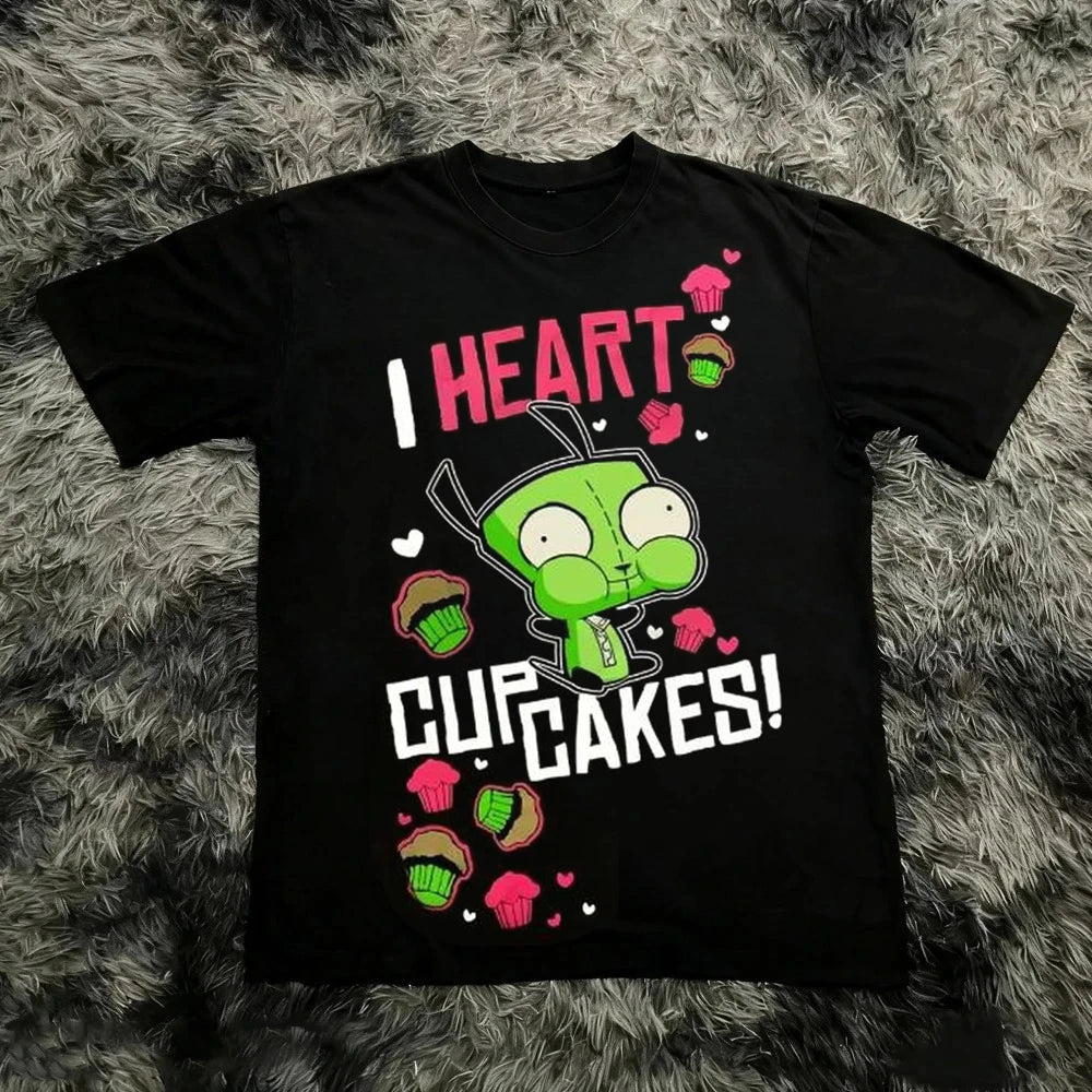 Vintage Invader Zim Cartoon Print Short Sleeve T-Shirt Retro Unisex Graphic Tee 90s Nostalgia Summer Streetwear Y2K Tee Top