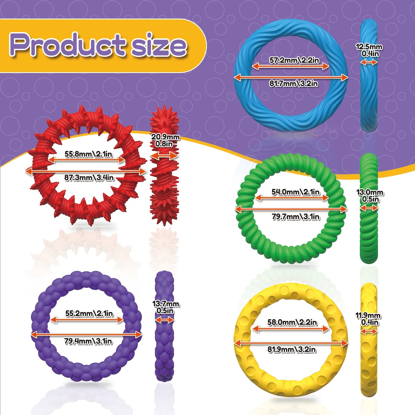 5/6/12Pcs Silicone Bracelet Ring Stone Textured Sensory Fidget Toys For Adults Autism Sensory Toys For Kids Fidget Stress Toys