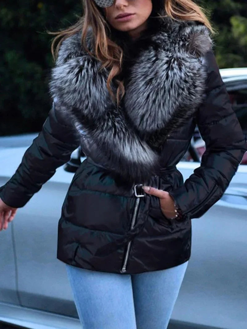 Women's Glossy Short Puffer Jacket - Large Collar Winter Coat - photo 7
