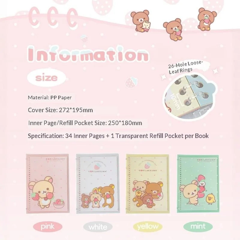 Rosyposy Korilakkuma Strawberry B5 Loose Leaf Notebook Soft Cover Cute Journal For Daily Study Writing Note Taking