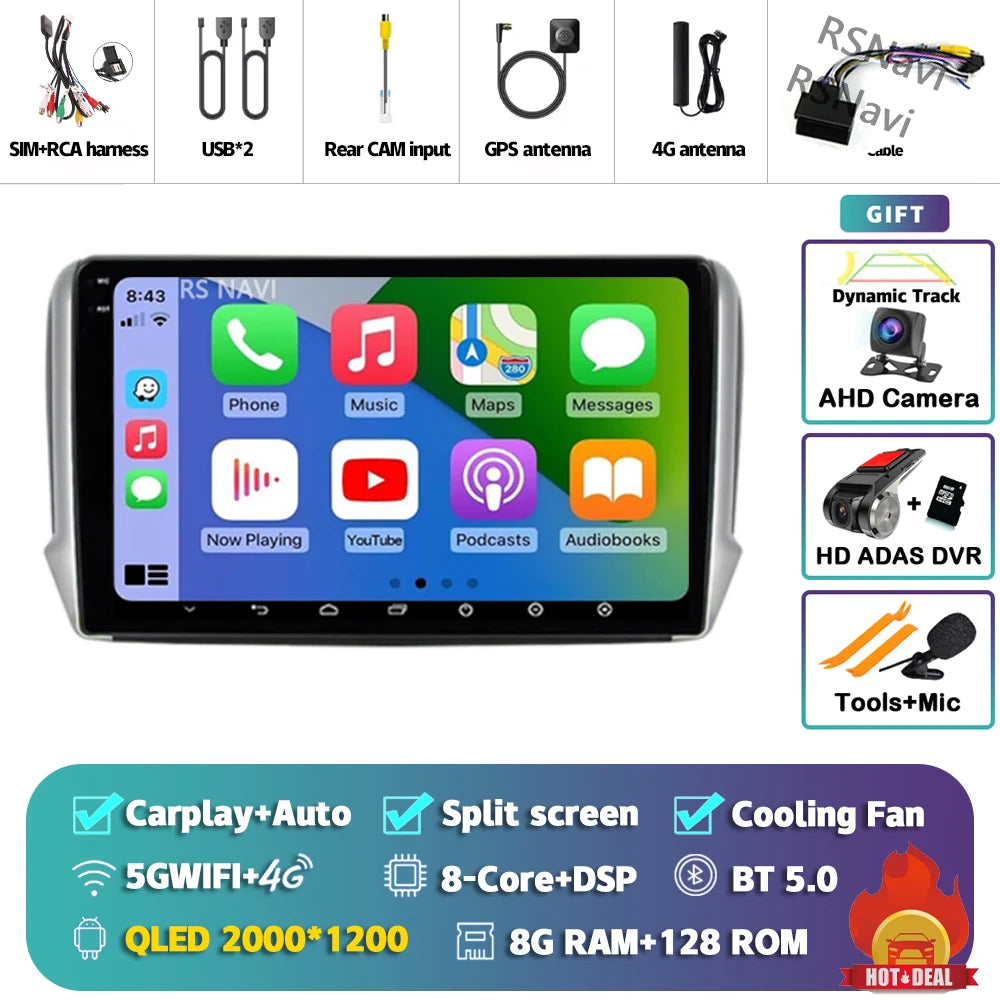 Android 16 Navigation Multimedia Player For Peugeot 2008 208 Series 2012 2013 2014 - 2018 Carplay Auto Stereo BT video Car radio