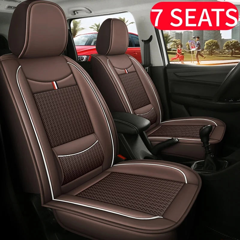 7-Seater Ice Silk & PU Leather Car Seat Cover Set for MPV