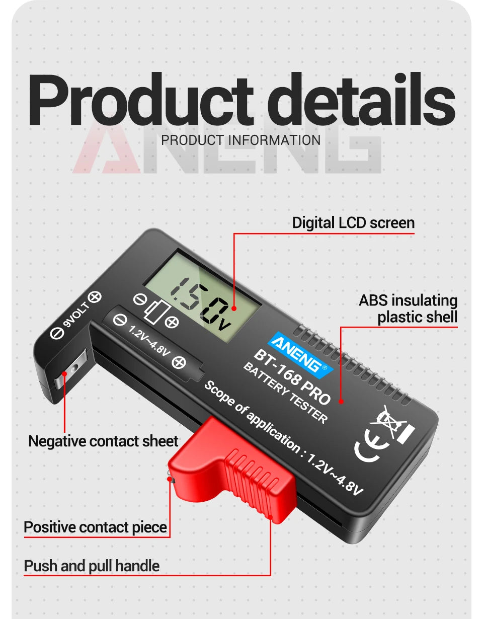 ANENG BT-168 PRO Digital Battery Tester Checkered load analyzer Display Check AAA AA Button Cell Lithium Capacity Universal test