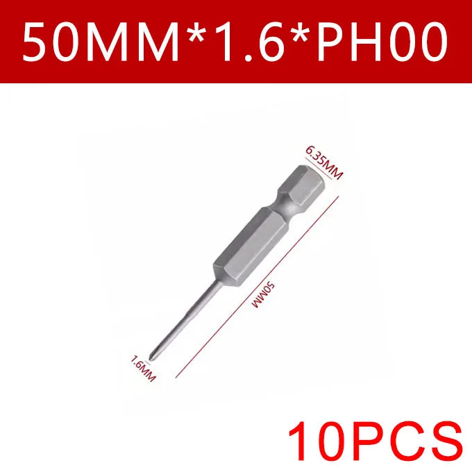 Cross Screwdriver Bit Set — 50mm Alloy Steel 1/4" Hex PH0/PH1/PH2 Bits