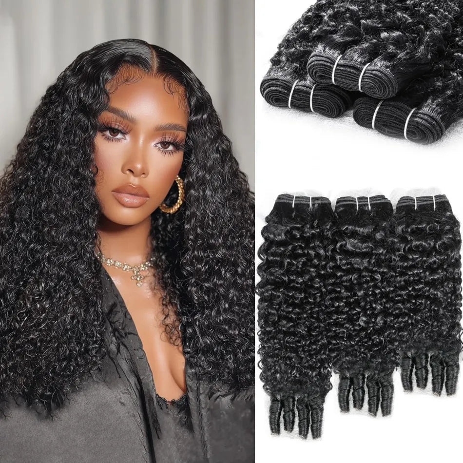 12A Burmese Curly Human Hair Bundles Water Wave Bundles Virgin Weave Human Hair Extensions Curly Ends 1/3/4 Pcs Black 30 40 Inch