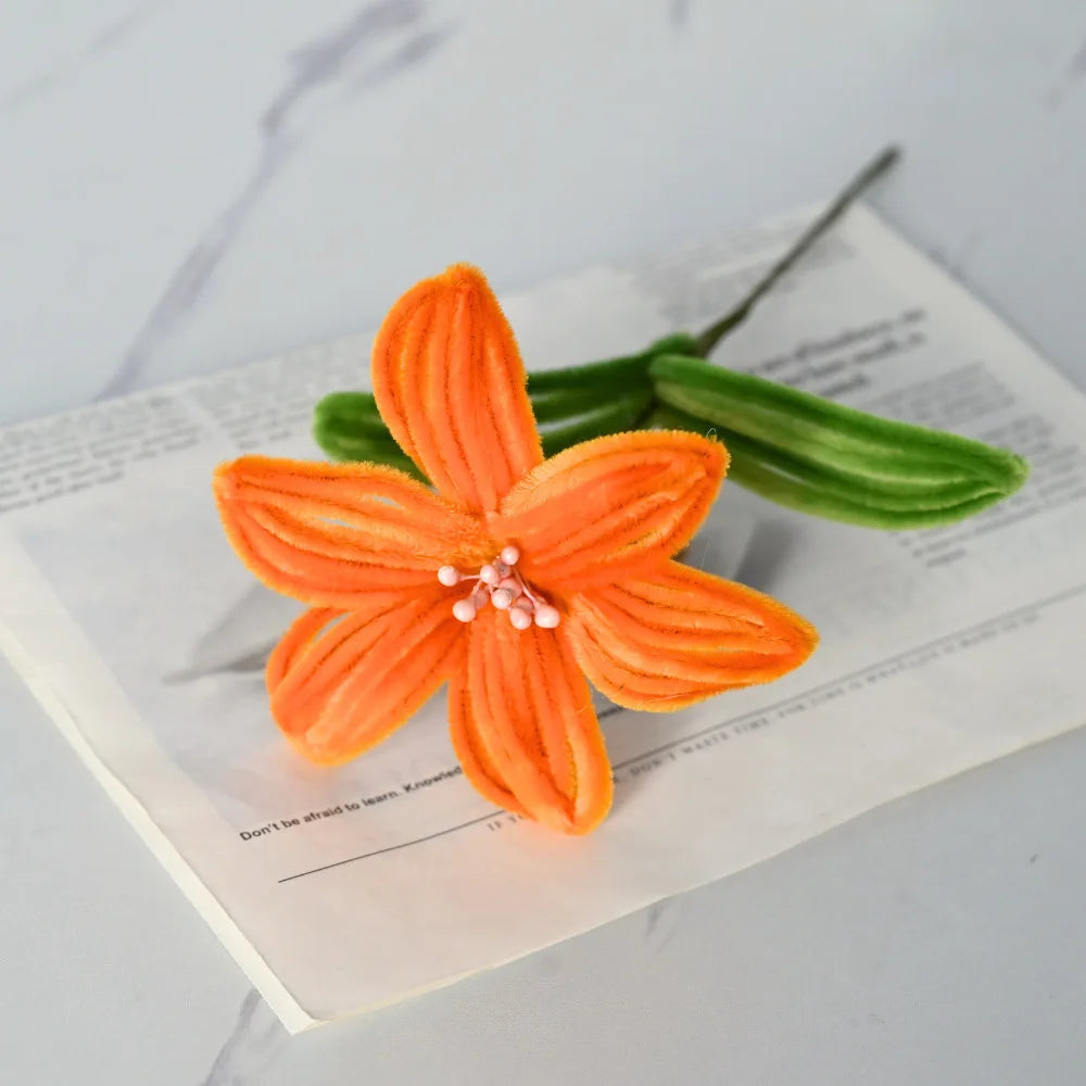 5Pcs Lily DIY Flower Calla Chenille Stems Fluffy Wire Pipe Cleaners Twist Stick Children Educational Toys Creative Handcraft
